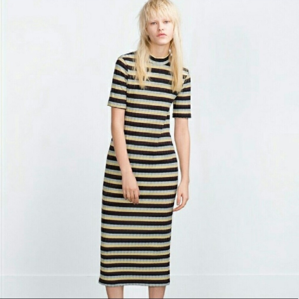 Zara Multi Colored Midi Dress - Sz S (EUC)